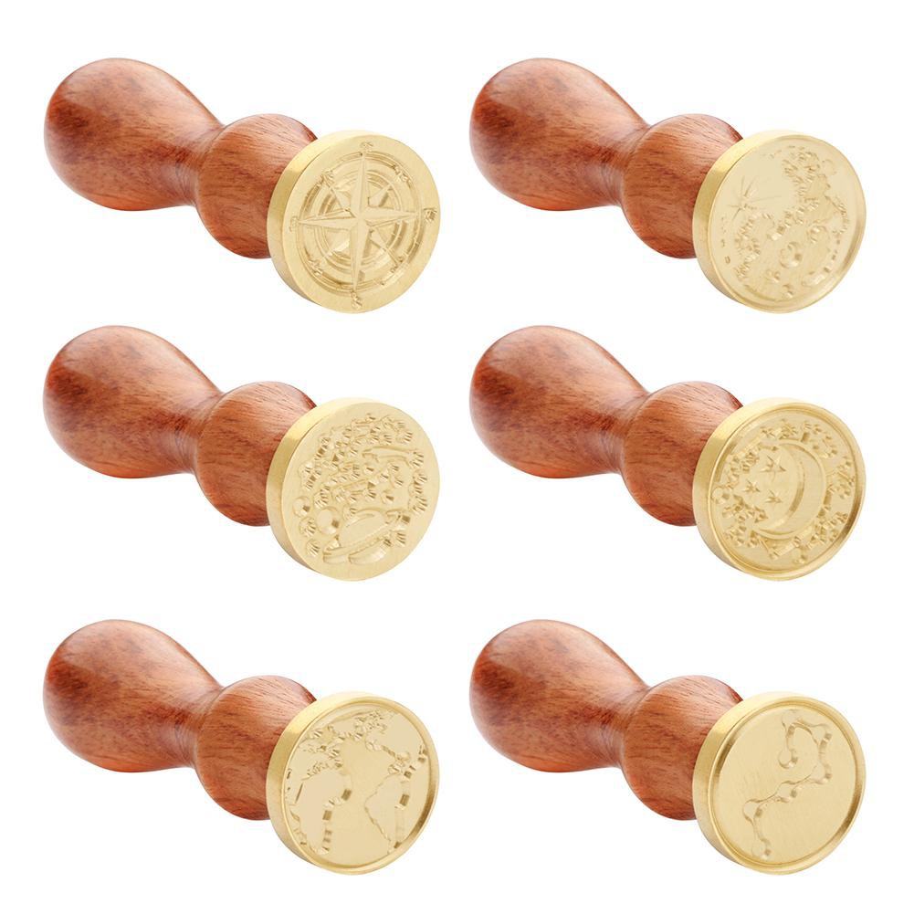 HIGHPLES World Map View Ancient Sealing Wax Stamps Wood Handle Craft