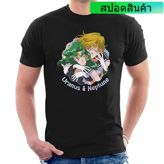 เสื้อยืดคอกลมผ้าฝ้ายพิมพ์ลาย Sailor Moon Uranus And Neptune สําหรับผู้ชาย