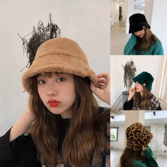 พร้อมส่ง 4สี หมวก หมวกบักเก็ตขนนุ่มเกาหลี