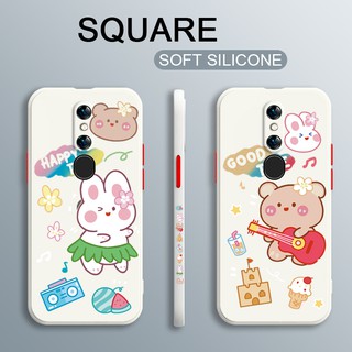 Square Liquid Silicone Case OPPO F11 Pro A7 A5S A12 Cute Cartoon Soft Cover