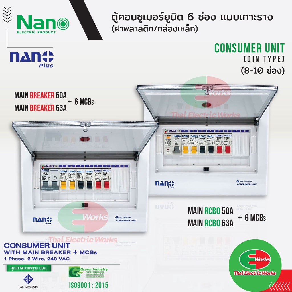 ตู้คอนซูมเมอร์ NANO Plus 8 ช่อง เมนธรรมดา MCB /กันดูด RCBO ตู้ควบคุมไฟ ตู้โหลดกันดูด ตู้กันดูด