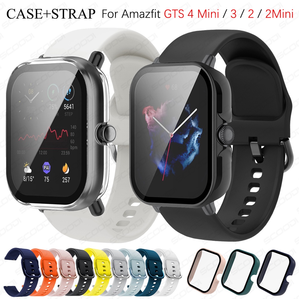 2in1 สายซิลิโคน + เคส สําหรับ Xiaomi Huami Amazfit GTS 4Mini/GTS3/GTS2/GTS 2Mini Smart Watch Band กร