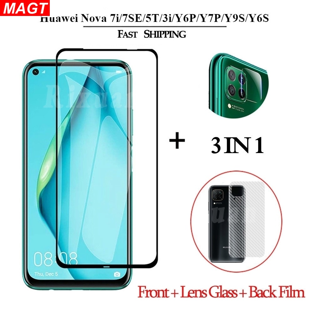 3-in-1 ฟิล์มกระจกนิรภัยกันรอยหน้าจอ เลนส์ด้านหลัง แบบใส สําหรับ Huawei Y7A 2020 Nova 7i 7SE 5T 3i 2i