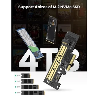 UGREEN รุ่น 70503 M.2 NVME to PCIe 3.0 X4 X8 X16 Adapter Card, Support M-Key or M+B Key PCIe NVMe SSD 2280 2260 2242 22