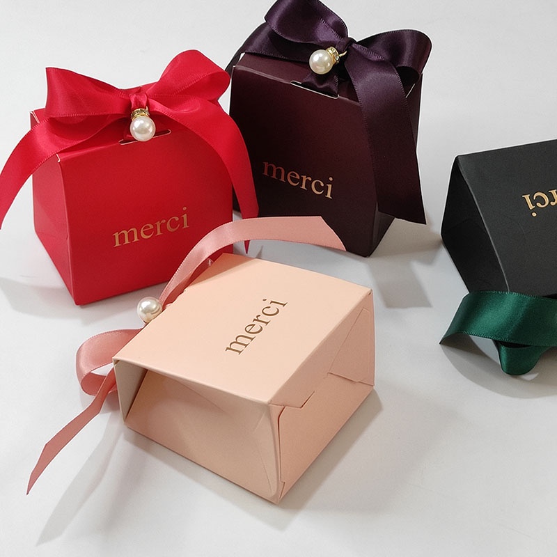 50 ชิ้นกล่อง Mystery งานแต่งงานสําหรับแขก Mariage Merci Candy กล่อง Baby Shower Party Favors สีชมพูกล่องขนาดเล็กสําหรับบรรจุภัณฑ์