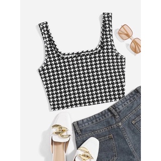 [SIS.SIE พร้อมส่ง] SHEIN เสื้อกล้ามครอป ลาย houndstooth