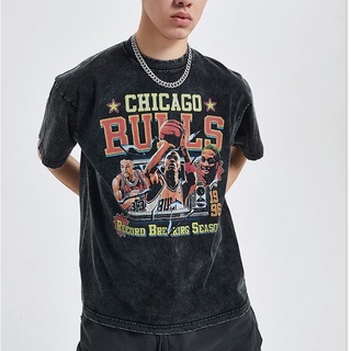 เสื้อยืดผู้ชาย Chicago bulls เสื้อสีดำ แขนสั้น เสื้อบาส