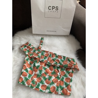 used!!เสื้อครอปพิมพ์ลายสับปะรดสายเดี่ยวปาดไหล่ Cps