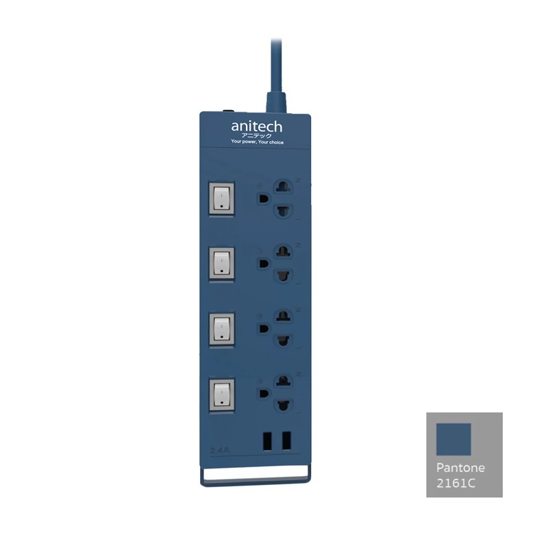 ANITECH H5234-BL ปลั๊กไฟ 4ช่องเสียบ 4สวิตซ์ 2USB 3เมตร (H5234-BL)