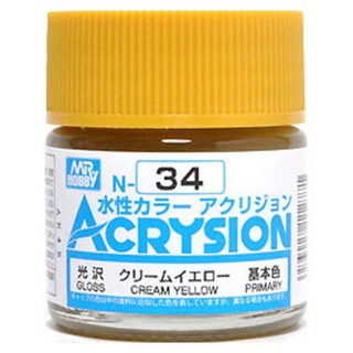 Mr.Hobby สีสูตรน้ำ Acrysion N34 Cream Yellow สีน้ำสำหรับพลาสติกโมเดล กันพลา