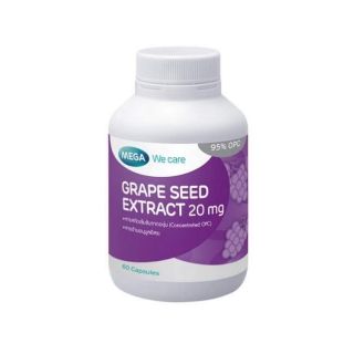 Mega We Care GRAPE SEED EXTRACT 20 MG. สารสกัดจากเมล็ดองุ่นเข้มข้นสูง บรรจุ 60 แคปซูล