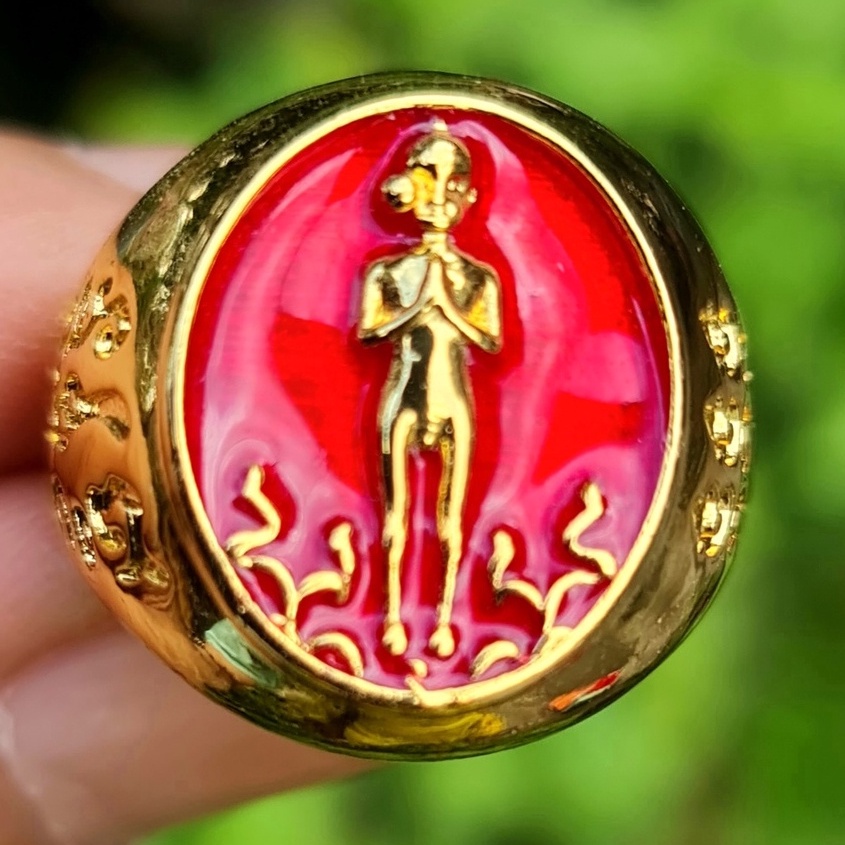 แหวน ไอ้ไข่ วัดเจดีย์ ลงยาสีแดง ทองแท้18K หนัก2บาท ไม่ลอกไม่ดำใส่ยาวๆไป  มี4เบอให้เลือก 8 9 10 11. ฟ