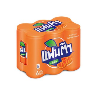 แฟนต้า เครื่องดื่มน้ำอัดลม น้ำส้ม 325 มล. x 6 กระป๋อง Fanta soft drink, orange juice, 325 ml. X 6 cans