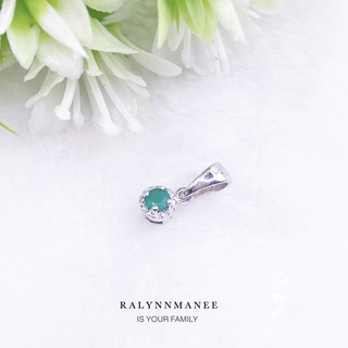 Z6422 จี้พลอยโมราแท้ ( Chrysoprase ) ตัวเรือนเงินแท้ 925 ชุบทองคำขาว