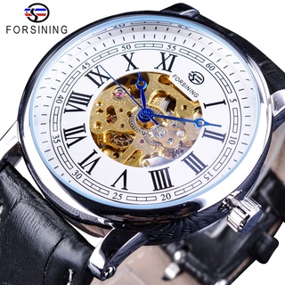 Forsining Classic Royal Design Roman Number Black Leather Belt Golden Gear Movement Mens Mechanical Watch Top Brand Luxu