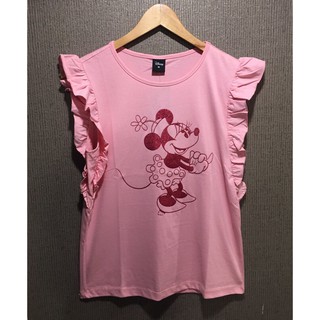 🎀เสื้อดิสนีย์แท้💯% สีชมพู หวานๆ ลายมินนี่ แต่งระบายช่วงแขน🎀DisneyMinnie