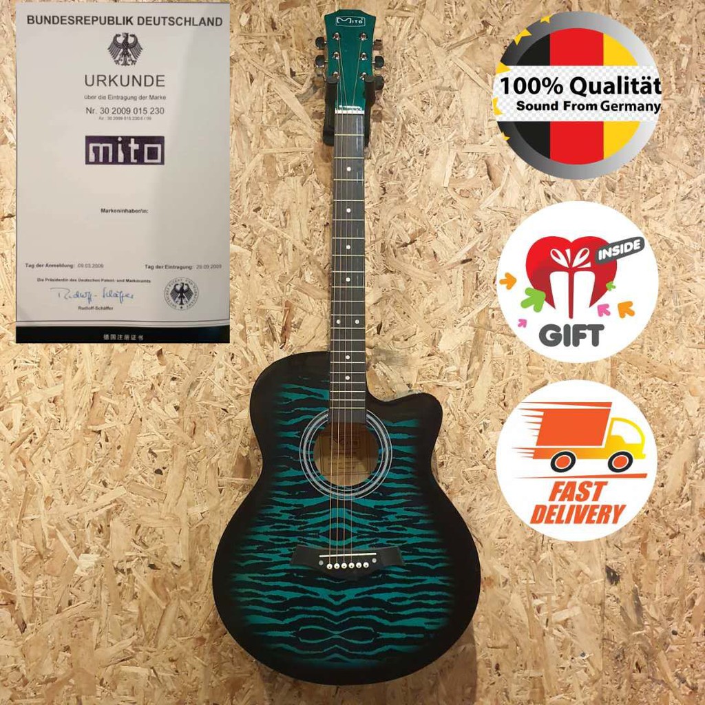 Mito TG-40 กีตาร์อะคูสติก ก้านเหล็กธรรมชาติ 40 นิ้ว พร้อมคอ สําหรับเปียโน เบส Capo Saxo Blues OAG