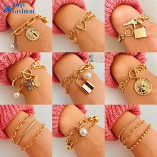 ราคาFashion Luxury Gold Butterfly Pearl Bracelet Retro Coin portrait Heart-shaped Bracelets Jewelry Accessories Gift