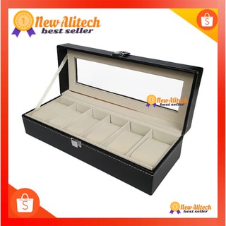 New Alitech กล่องนาฬิกา แบบ6ช่อง watch box - สีดำ 6 ช่อง