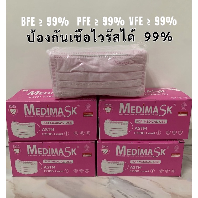 พร้อมส่ง แบ่งขาย Medimask LV1 สีชมพู 8ชิ้น/25บาท