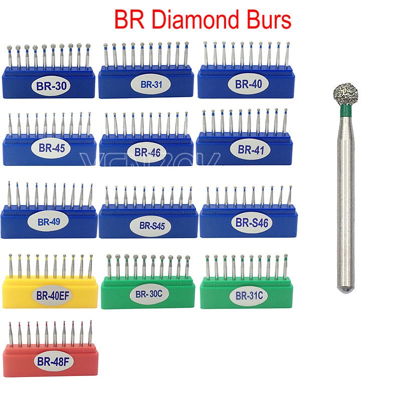 【dentalhome】ชุดดอกสว่านขัดเพชร Fg ความเร็วสูง สําหรับขัดเงา 10 ชิ้น ต่อชุด BR series Burs