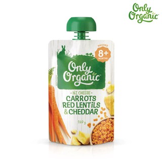 Only Organic แครอท ถั่วเลนทิลแดง &amp; เชดดาร์ Organic Baby Foods 8+ Months