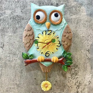 นาฬิกาแขวนติดผนังนกฮูก🦉 มีตุ้มแกว่ง สีสันสดใส ตกแต่งผนังบ้าน