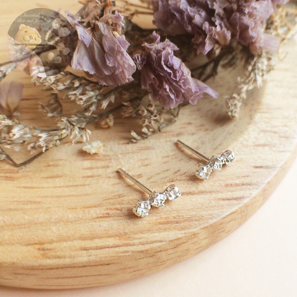 S925 ต่างหูเงินแท้เพชรเรียง Sterling Silver Earrings