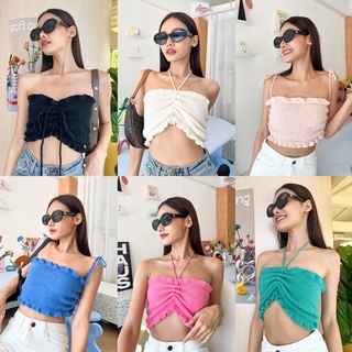 wynn เสื้อไหมพรมสุดคิ้วท์ เป็นไหมพรมถักทั้งชิ้น เนื้อผ้าหนา นุ่มมากก กับดีเทลเชือกรูดผูกใส่ได้หลายแบบเวอร์🧃💜
