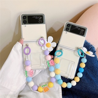 เคสโทรศัพท์มือถือแบบแข็ง กันกระแทก ลายดอกเดซี่ พร้อมสายคล้องมือ สําหรับ Samsung Galaxy Z Flip 4 Z Flip 3 5G