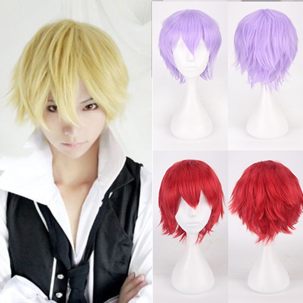 Multi Color Short Straight Hair Wig Anime Party Cosplay Full Sell