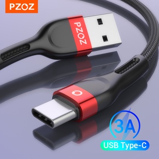 Pzoz 3A USB Type C สายชาร์จ ไนลอนถัก โทรศัพท์มือถือ สายชาร์จเร็ว