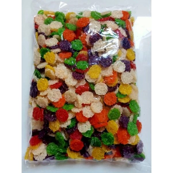 (ข้าวแต๋นจิ๋ว แผ่นข้าวแต๋นดิบหลากสี ถูกที่สุด พร้อมส่ง)🔥ข้าวแต๋นน้ำแตงโม แผ่นดิบ ขนาด 2 cm.(พอดีคำ6สี)