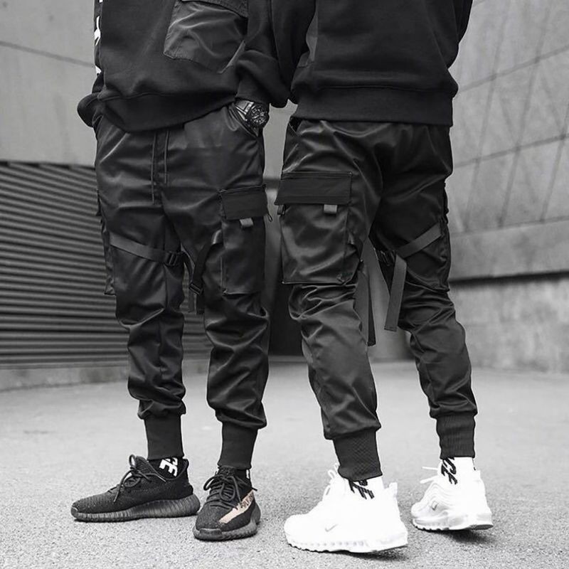 สุดยอด! Techwear Cyberpunk Harem Joggers Mens TACTICAL LONG CARGO TROUSERS