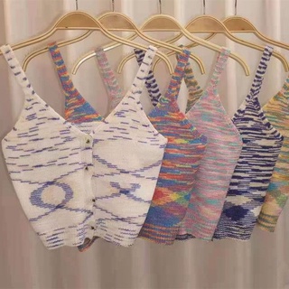 เสื้อสายเดี่ยว คอวี ผ้าถัก ลายคลื่น สวยงาม สไตล์เกาหลีตะวันตก 2023