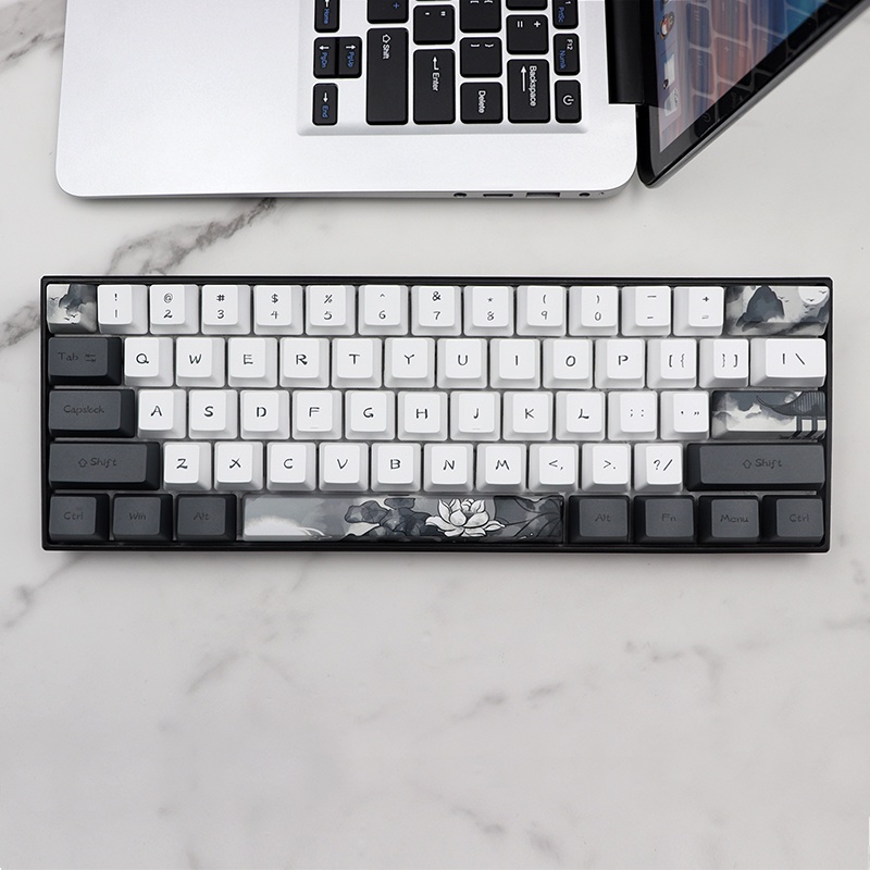Ink Lotus Flowers Keycap OEM Profile PBT Dye Sublimation Keycaps ปุ่มกดคีย์บอร์ด 140 คีย์ OEM Profile PBT สําหรับ