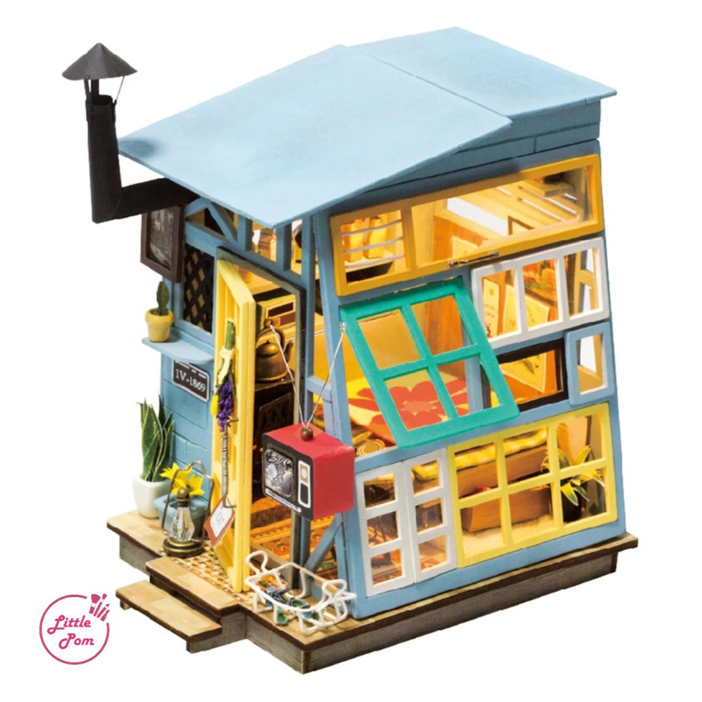 บ้านตุ๊กตา DIY Dollhouse Robotime - Wooden Hut กระท่อมไม้ โมเดลบ้าน มีไฟ LED มีกาว,อุปกรณ์ครบ พร้อมส