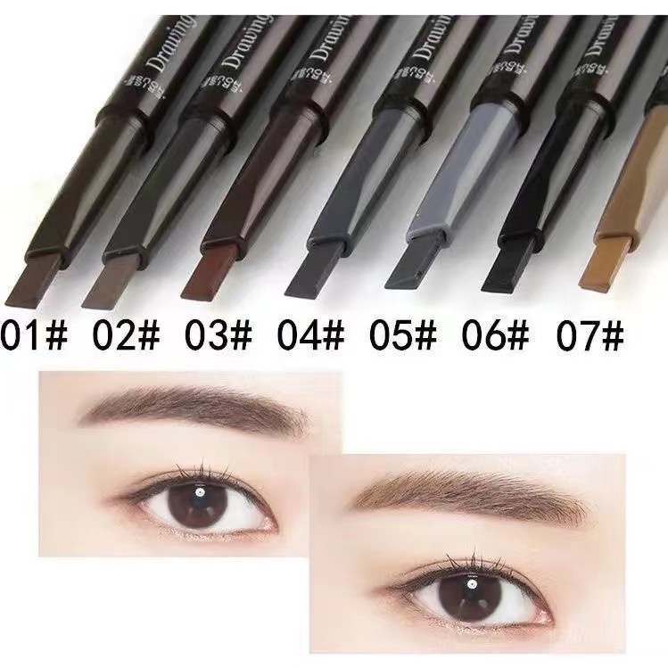 ดินสอเขียนคิ้วกันน้ำ 2 in 1 หมุนดินสอเขียนคิ้วพร้อมแปรงเขียนคิ้ว ดินสอเขียนคิ้วสองหัวึ