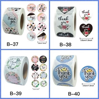 สติ๊กเกอร์Thank you ขนาดใหญ่ ขนาด 1.5 นิ้ว(3.8 ซม) 500 ดวง/ม้วน ส่งในไทย(ซื้อครบ10ม้วนแถมม้วนใหญ่1.5นิ้ว 1ม้วน)