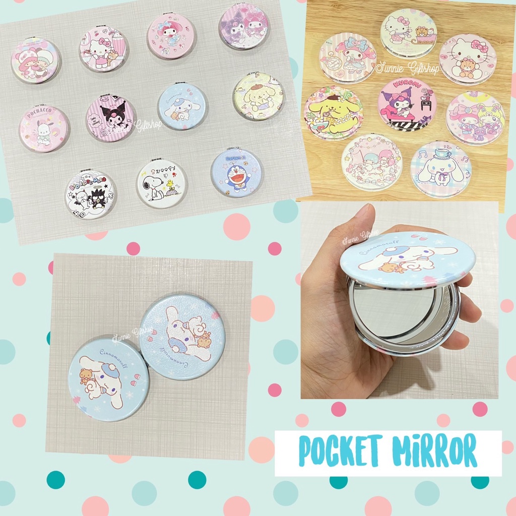 พร้อมส่ง กระจกพกพา ทรงกลม ลายการ์ตูน