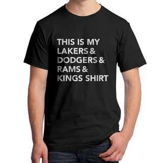 เสื้อยืดผ้าฝ้ายพิมพ์ลายแฟชั่นเสื้อยืดแขนสั้น พิมพ์ลาย This is my Lakers &amp; Dodgers &amp; Rams &amp; Kings California Sports Fan 2