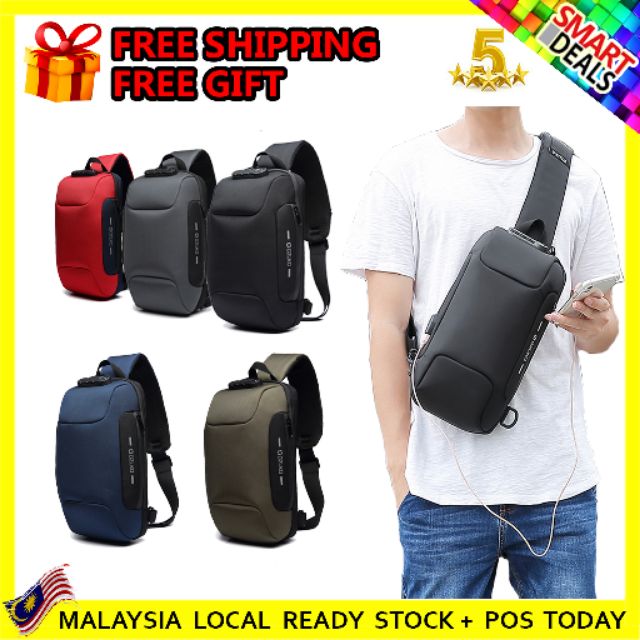 OZUKO USB ANTI-THEFT LOCK SLING BAG MEN CHEST BAG MULTIPURPOSE FASHION TRAVEL CROSSBODY BAG