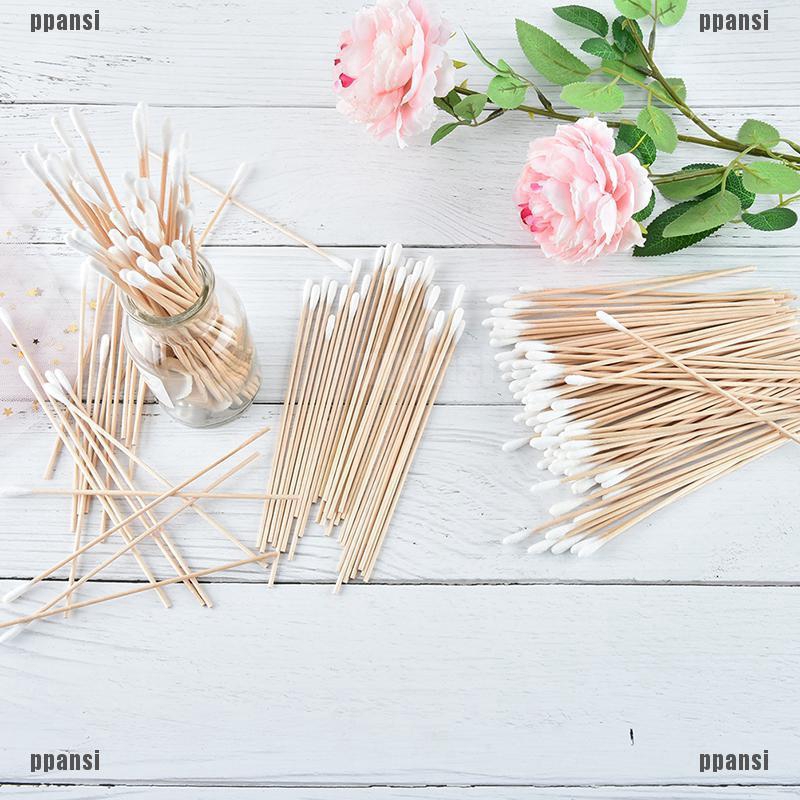 PS 100pcs medical swabs 6'' long wood handle sturdy cotton applicator