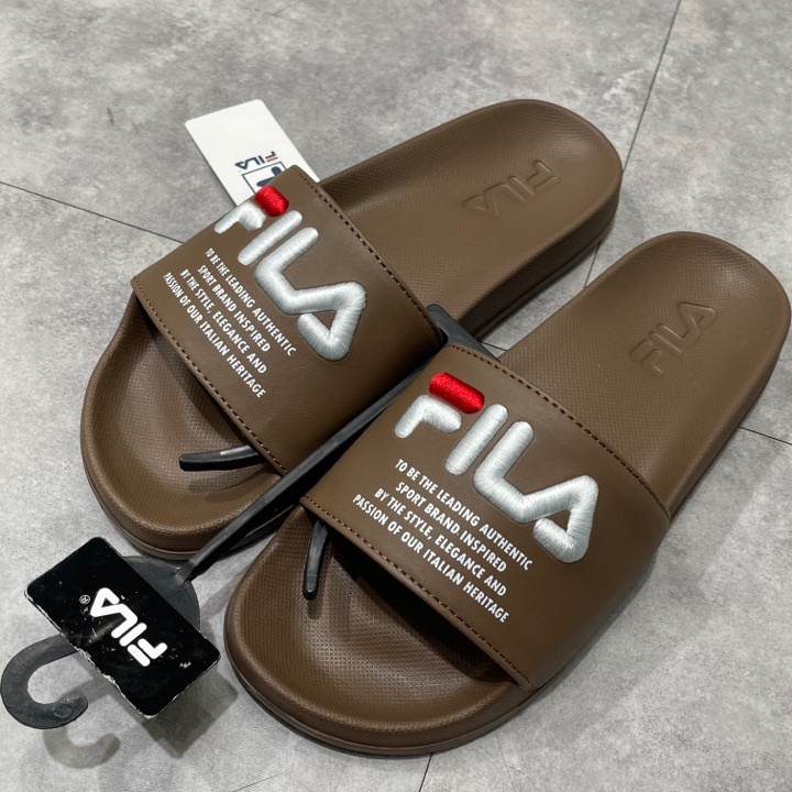 พื้นนิ่ม Size.43/27cm สีน้ำตาล,,[ลิขสิทธิ์แท้จากชอป] (ราคาป้าย 690 FILA Motto รองเท้าแตะผู้ชาย ตัวหน