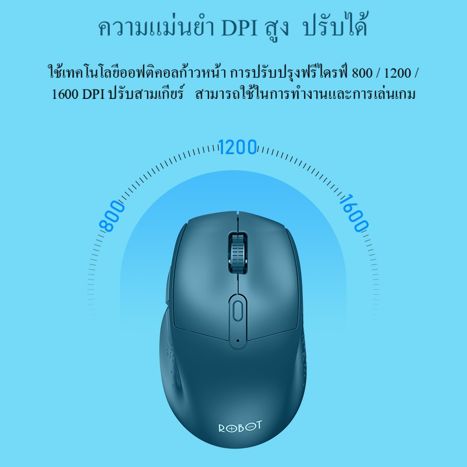 [มีโค้ดลด25บาท]ROBOT เมาส์ไร้สาย เสียงคลิกเบาๆ เสียงเบา พกพาง่าย สีน้ำ ...