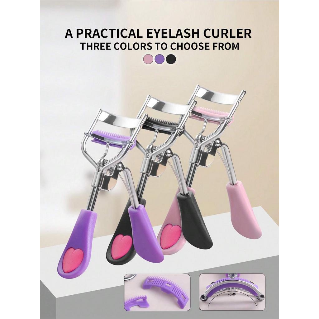 1 PC สีชมพู/สีม่วง/สีดํา Eyelash Curler รูปหัวใจ Anti-Slip Handle สําหรับขนตาม้วนธรรมชาติ,เครื่องมือแต่งหน้าแบบพกพาสําหรับทุกวันและ Travel ใช้