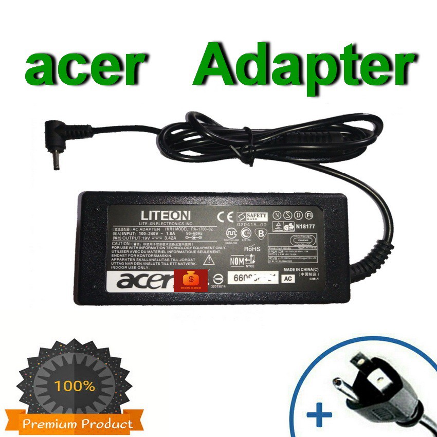 Acer Adapter 19v 3.42a ขนาด 3.0mm x1.1mm 65w acer Aspire A315-55 series สายชาร์จโน๊ตบุ๊ค อะแดปเตอร์ สายชาร์จ โน๊ตบุ๊ค