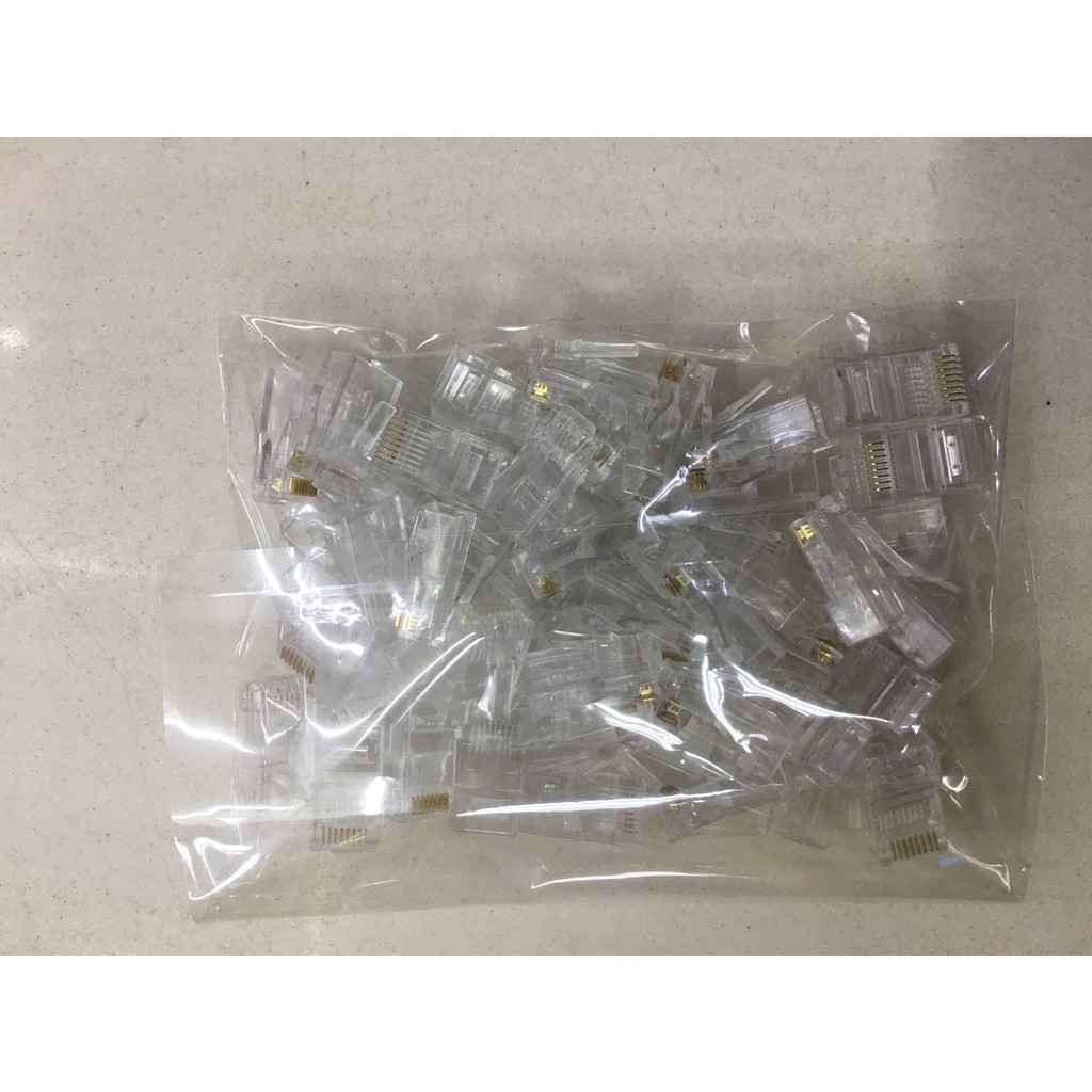 หัว RJ45 CAT5E บรรจุในถุง 50ตัว สำหรับใช้กับสายแลนเชื่อมต่อกับอินเทอร์เน็ต ทนทานได้มาตรฐาน