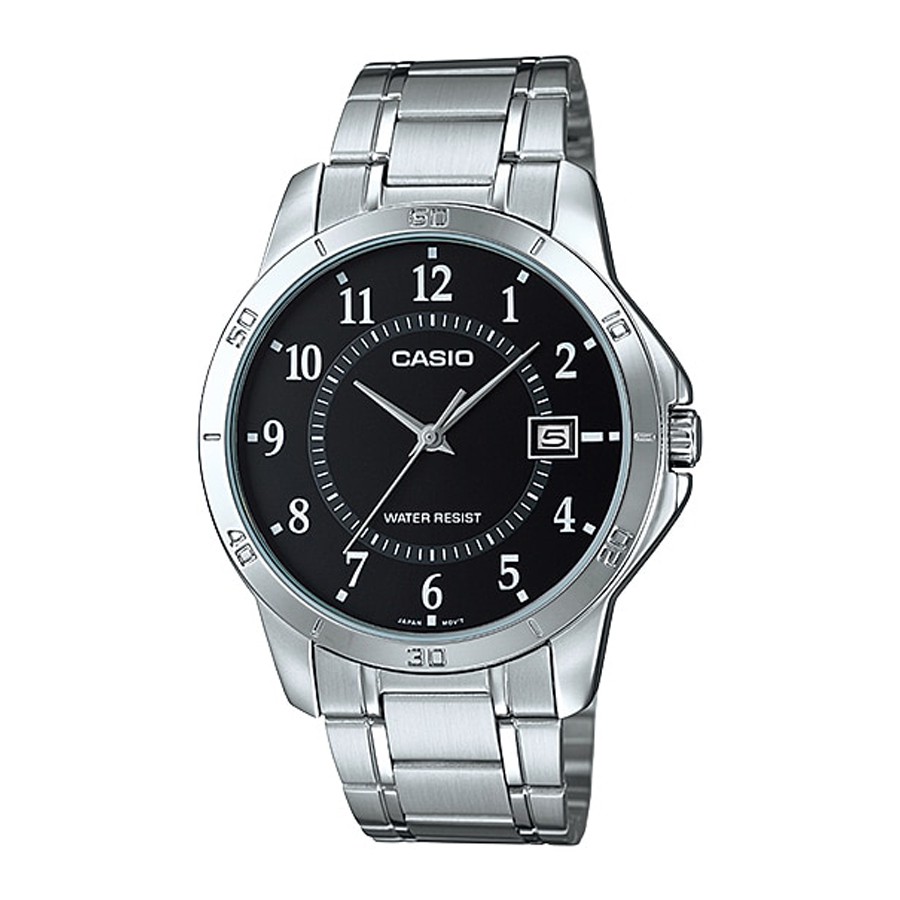 Casio Standard นาฬิกาข้อมือผู้ชาย สายสแตนเลส รุ่น MTP-V004,MTP-V004D,MTP-V004D-1B,MTP-V004D-1BUDF - สีเงิน