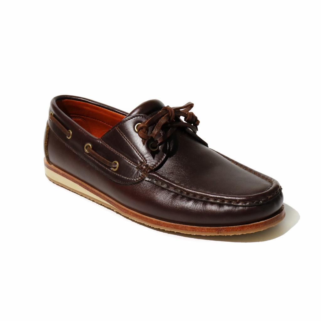 Brown Stone THE PUNTER'S BOAT SHOES - OIL LEATHER BRANDY BROWN